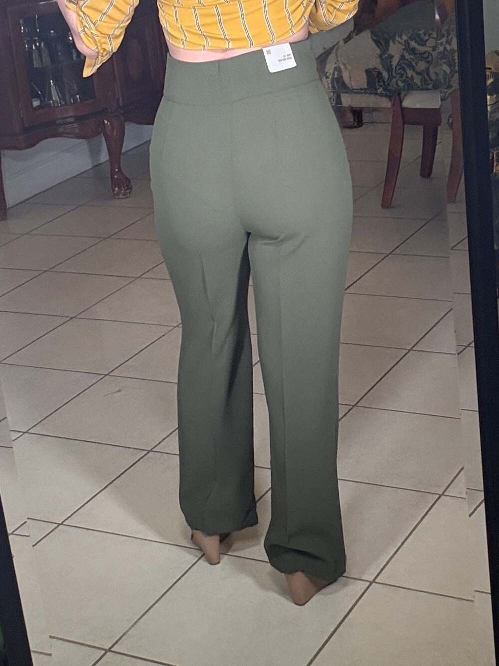 Express Super High Rise Wide Leg Tie Belt Pants Olive Green Size 8R NwT - Picture 3 of 5